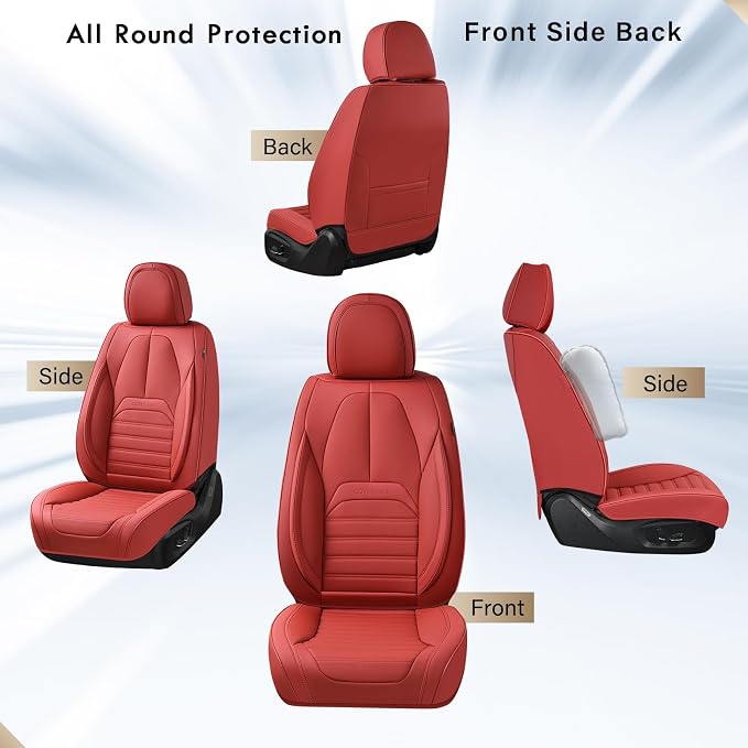 Coverado Car Seat Covers Full Set, Red Seat Covers for Cars, Automotive Seat Covers, Waterproof Nappa Leather Front Seats and Back Car Seat Protector, Universal Fit for Most Cars SUV Trucks