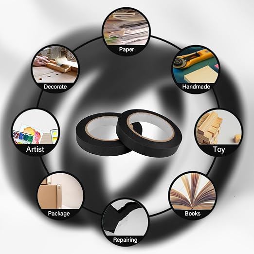 6 Rolls Fine Line Tape 1/16, 1/8, 1/5, 2/5, 1/2, 3/4 Inch x 55 Yard Fineline Masking Tape Painter Adhesive Automotive for DIY Car Auto Paint (Black, Mixed Sizes)