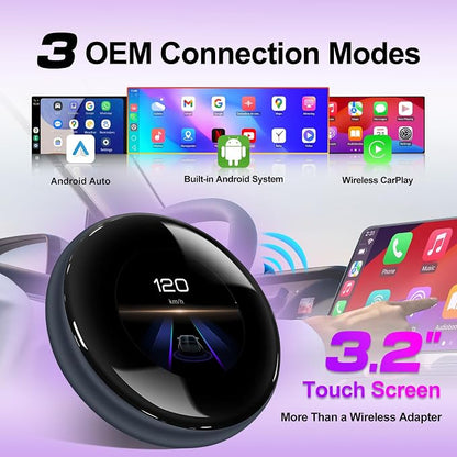 CarPlay Magic AI Box with 3.2” Touchscreen, Supports OEM Wired & Wireless CarPlay, Android 14 Wireless CarPlay & Android Auto for BMW, Mercedes, Audi, Porsche, Netflix YouTube, 4G LTE, Plug & Play