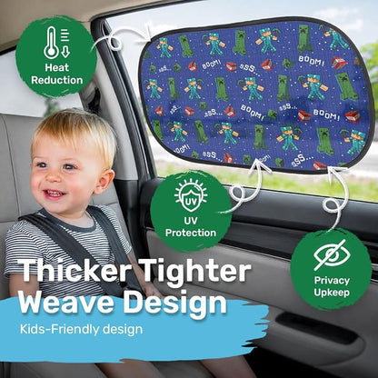 GENANY 2pcs Game Window Sun Shade for Sedan SUV Truck (21x14 Inches), Sun Shades for Side Window, Accessories for Kids, Baby Window Shades, Summer Car Decor