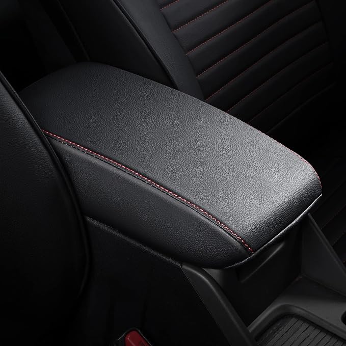 AOMSAZTO Console Covers for 2012 2013 2014 2015 Honda CRV Armrest Covers for Honda CR V Black with Red Stiches