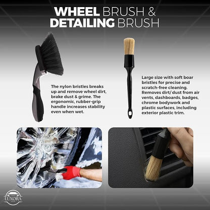 Car Cleaning Kit for Men | Professional Car Detailing Products, Wheel Brush, 2 Large 300GSM Microfibre Towels, Wash Mitts