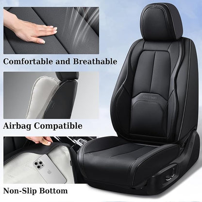 Coverado Car Seat Covers Full Set, Premium Nappa Leather Seat Covers for Car, Waterproof Car Seat Protector with Lumbar Support, Automotive Seat Covers Universal Fit for Most Cars SUV Truck(Black)