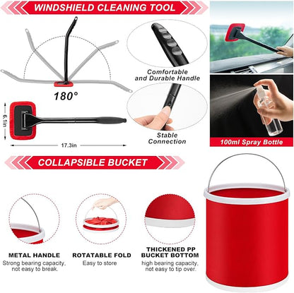 44Pcs Car Wash Cleaning Kit with Detailing Brushes Car Vacuum Drill Brush Set Collapsible Bucket Windshield Cleaning Tool Tire Brush Towels Complete Interior Exterior Detailing Set for Car