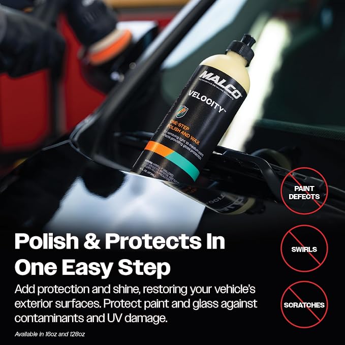 Malco Velocity One-Step Car Polish and Wax (90 Day Protection) - Best Polishing Compound for Automotive Paint Restoration/Scratch and Swirl Remover/Re-Shine and Protect Old Aged Paint (265016)