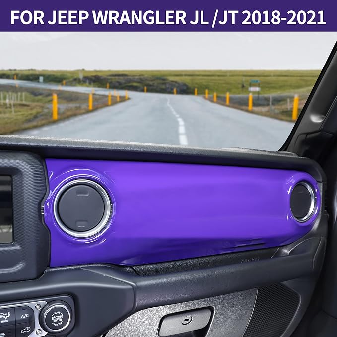 Dashboard Decorative Panel Cover Fit for 2018-2023 Jeep Wrangler JL JLU & Jeep Gladiator JT,Center Console Trim Cover Kit(Purple)