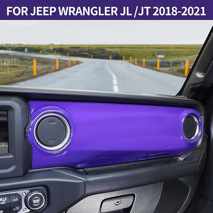Dashboard Decorative Panel Cover Fit for 2018-2023 Jeep Wrangler JL JLU & Jeep Gladiator JT,Center Console Trim Cover Kit(Purple)