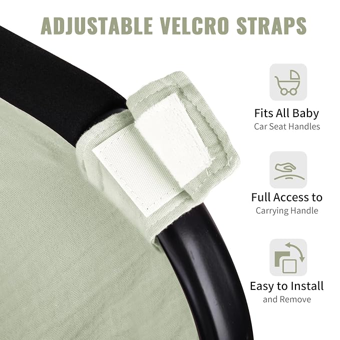 Metplus Muslin Car Seat Cover for Babies, 100% Cotton Breathable Infant Carseat Canopy for Summer, Lightweight Stroller Sunshade Covers for Newborns (Sage)