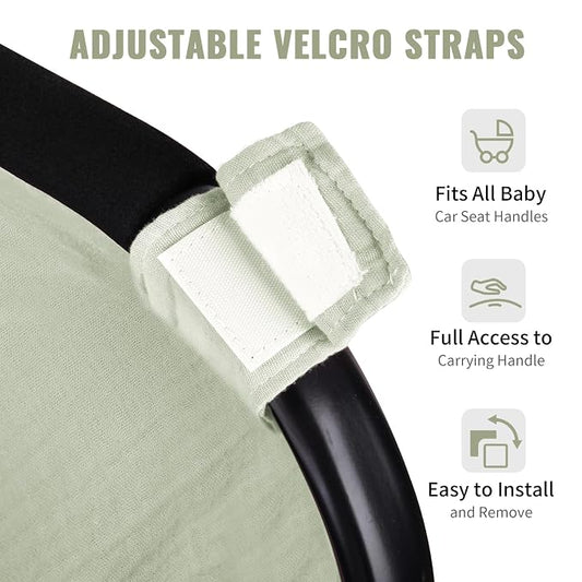 Metplus Muslin Car Seat Cover for Babies, 100% Cotton Breathable Infant Carseat Canopy for Summer, Lightweight Stroller Sunshade Covers for Newborns (Sage)