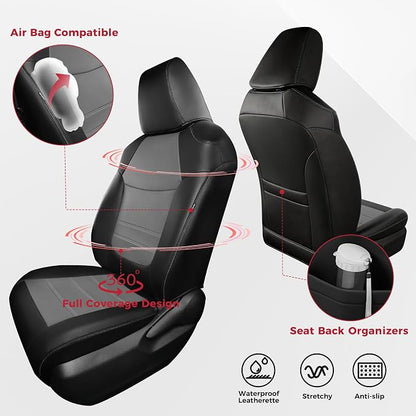FREESOO RAV4 Seat Covers Full Set Custom Fit for Toyota Rav4(Only Hybrid) 2019 2020 2021 2022 2023 2024 2025 LE/XLE/XLE Premium/Limited, Faux Leather Car Seat Cover, Airbag Compatible, Black Gray