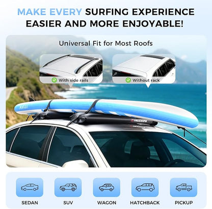 Truckiipa Soft Roof Rack Pads, 2Pcs Universal Inflatable Airbag Roof Racks for Surfboard, Kayak, SUP, Reusable Heavy Duty Car Racks System with Straps, Air Pump, Hood Loops and Storage Bag, 44inch