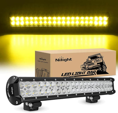 Nilight LED Light Bar 20 Inch 126W Spot Flood Combo Yellow Beam Off Road Lamp Fishing Hunting Emergency Deck Work Lighting for Trucks UTV Pick-up Van Boat Tractor