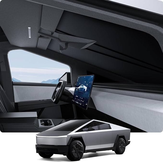 BASENOR 2024 2025 2026 Tesla Cybertruck Windshield Sunshade [Nano Ice Crystal Cooling] Folding Front Window Sun Shade Block UV Full Cover [No Gaps] Heat Protection Visor for Cybertruck Accessories