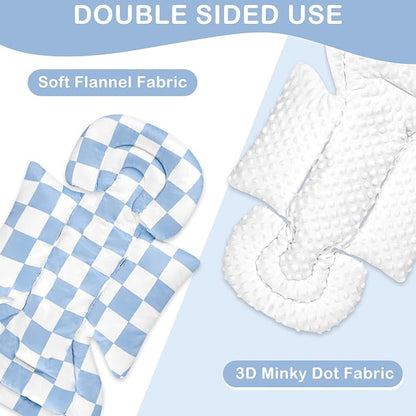 DILIMI Infant Car Seat Insert, Baby Car Seat Head Support with 3 Strap Paddings, Soft Newborn Car Seat Cushion for Stroller, Swing, Bouncers, Blue Checkered