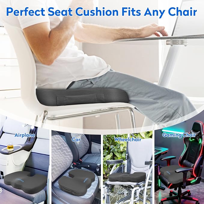 XXL Seat Cushion Office Car Seat Cushion, Memory Foam Cushion for Office Chair, Car Seat, Airplane, Bleacher Non-Slip Chair Pad, Butt Pillow for Desk, Wheelchair, Car