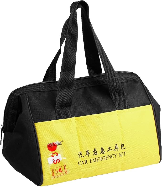 Ruilogod Auto Car Black Yellow Nylon Zipper Closure Emergency Kit Handbag