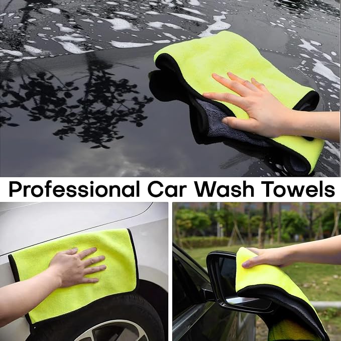 Hovom 3PCS Car Microfiber Towels, 23.62"×11.81" Lint-Free Microfiber Towels for Cars Wash Drying, Super Absorbent Cleaning Cloths, Reusable Washing & Detailing Towel, Car Cleaning Supplies (Yellow)