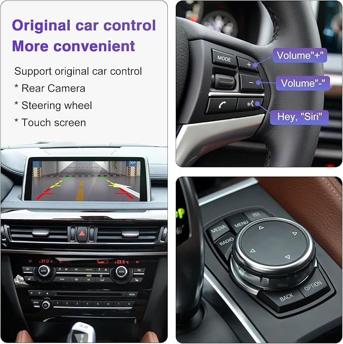 Wireless CarPlay Retrofit Kit Decoder Compatible with BMW 1/2/3/4/5/6/7/X1/X3/X4/X5/X6 (2012–2016), for NBT System, Supports Android Auto, Mirror Link, Reverse Camera