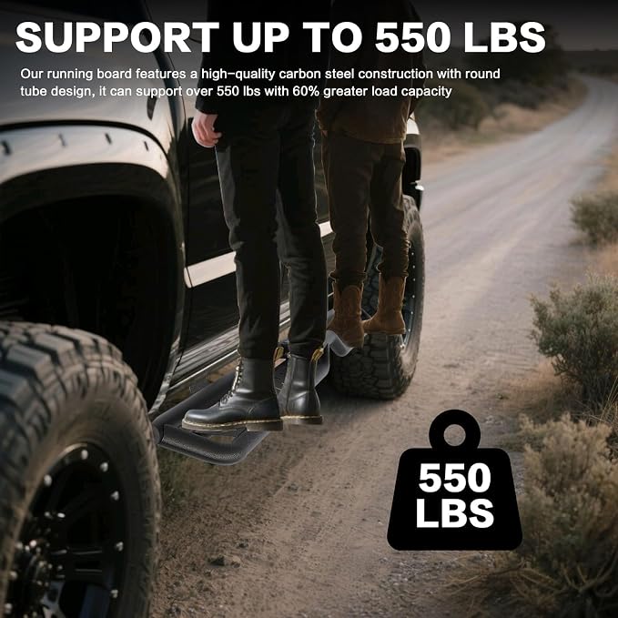 Running Boards 6 Inches Compatible with Extended/Double Cab 2007-2018 Chevy Silverado GMC Sierra 1500 | 2007-2019 2500HD 3500HD Black Two-Stair Design Side Steps Steel Rails Nerf Bars
