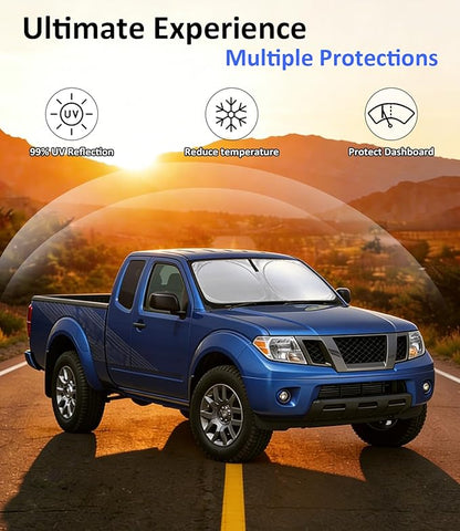 Windshield Sun Shade for 2006-2021 Nissan Frontier Accessories, Car Front Window Sun Visor Protector & Heat Shield | 240T Sunshade Protection Blocks UV Rays Keep Your Car Cooler