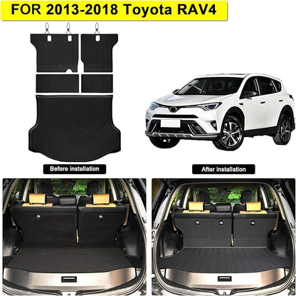 Cargo Mat with Backrest Protection for 2013-2017 2018 Toyota RAV4, TPE All Weather Protection Cargo Liner with Velcro Rear Seats Backrest car Accessories-Black