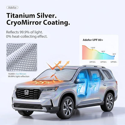 2026 Upgraded Windshield Sun Shade Umbrella for Honda Pilot [Precision Custom Fit, Superior UV & Heat Block] Cooling Tech Fabric, Durable Foldable with Storage Bag, Fits 2003-2026