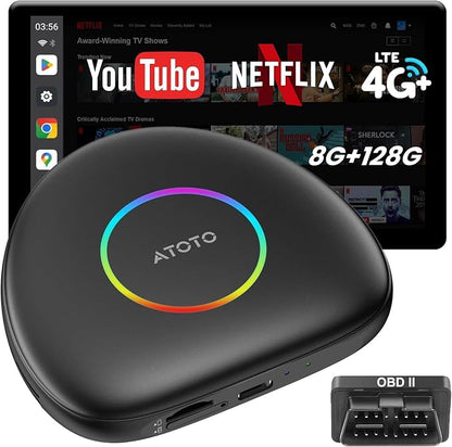 Wireless CarPlay Adapter, Magic AI Box with 4G LTE | GPS | Full Android OS | OBD II, Wireless CarPlay Box Compatible with Wired Factory CarPlay & Android Auto, Support for YouTube/Netflix