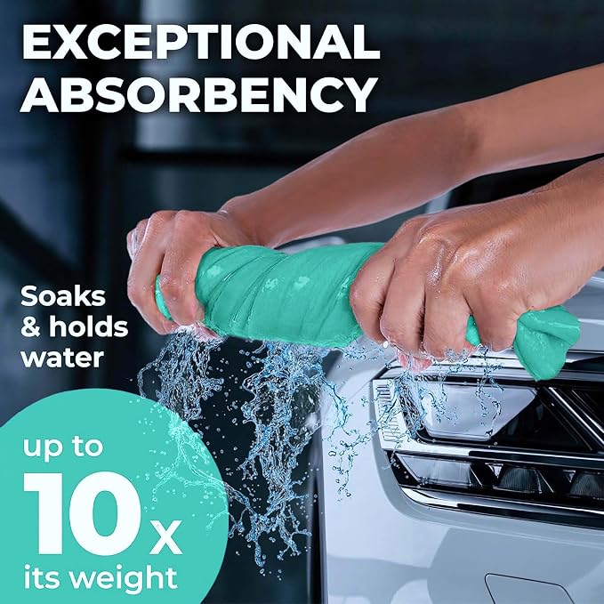 Premium XL Shammy Towel for Car - 34”x25” - Super Absorbent Chamois Cloth - Spots & Scratch-Free - Reusable Car Drying Towel
