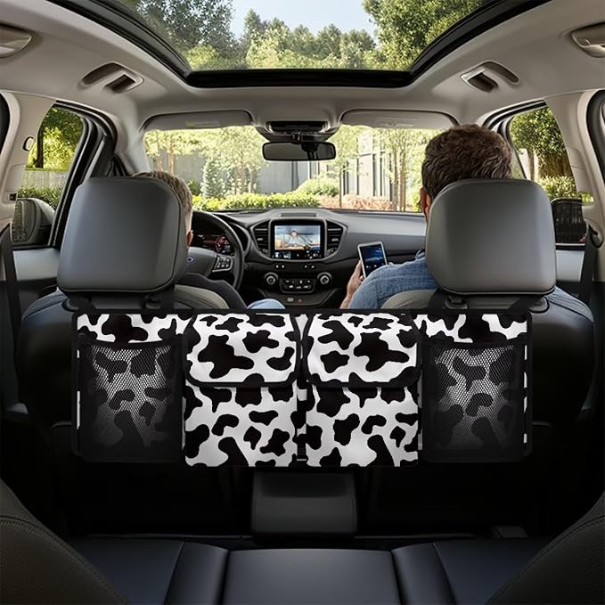Black Cow Spots Car Trunk Organizer Sturdy Car Storage Organizer Auto Hanging Seat Back Storage for SUV,Truck,Van
