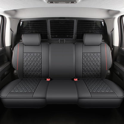 JOJOBAY Chevy Silverado Seat Covers,Leather Seat Covers for GMC Sierra,Custom Fit 2007-2026 1500 2500HD 3500HD Crew Double Extended Regular Cab,LT LZT RST Trail Boss(Full Set,Black Red)