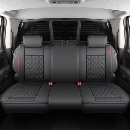 JOJOBAY Chevy Silverado Seat Covers,Leather Seat Covers for GMC Sierra,Custom Fit 2007-2026 1500 2500HD 3500HD Crew Double Extended Regular Cab,LT LZT RST(Rear Seat Covers,Black Red)