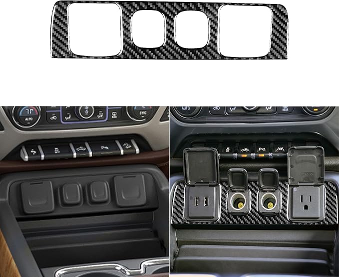 Real Premium Carbon Fiber Fit for Chevy Silverado/GMC Sierra 1500 2014-2018 for 2500/3500HD 2015-2019 Car Power Outlet Frame Trim Decals Sticker Auto Interior Accessories Cover Black