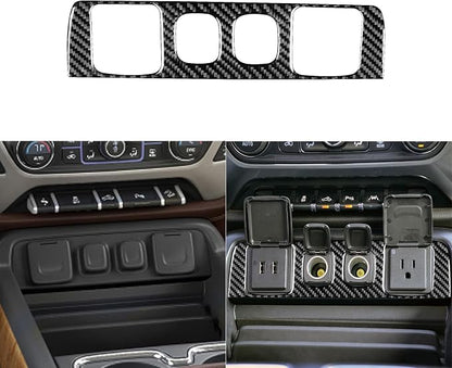 Real Premium Carbon Fiber Fit for Chevy Silverado/GMC Sierra 1500 2014-2018 for 2500/3500HD 2015-2019 Car Power Outlet Frame Trim Decals Sticker Auto Interior Accessories Cover Black