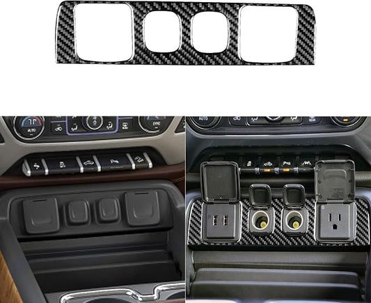 Real Premium Carbon Fiber Fit for Chevy Silverado/GMC Sierra 1500 2014-2018 for 2500/3500HD 2015-2019 Car Power Outlet Frame Trim Decals Sticker Auto Interior Accessories Cover Black