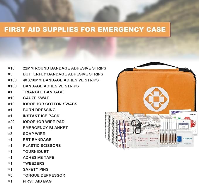 300Piece Portable First Aid Kit Refill Supplies for Car Mini Caming Emergency First Aid Kit Hiking Survival Essential Kit for Outdoor Adventure Emergency Case, Orange 1st Aid