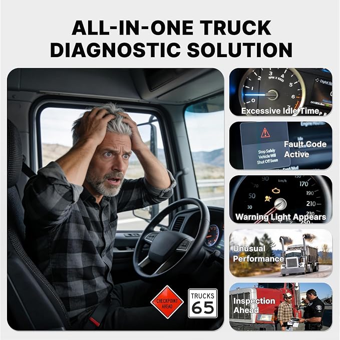 ANCEL HD200 Heavy Duty Truck Scanner, Truck & Diesel Scanner Diagnostic Tool with Full-System HDOBD/OBD2, Speed & Idle Reset for Cummins & Caterpillar, J1939/J1708 Scan Tool, Lifetime Free Updates