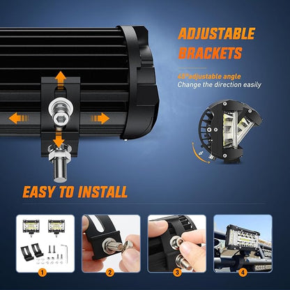 Nilight Side Shooter LED Light Bar 2PCS 4.3 Inch Triple Row Spot Flood Combo Lights Work Lighting with 5Pin Rocker Switch Wiring Harness Kit for Off Road Light on Truck SUV ATV UTV