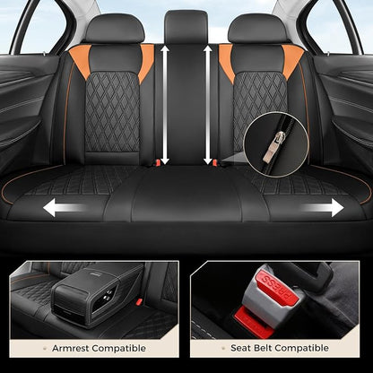 Coverado Seat Covers for Cars, Seat Covers Full Set, Waterproof Seat Covers, Car Seat Covers Front Seats and Back, Car Seat Cushion, Car Seat Protector Universal Fit Most Cars Trucks SUV, Black&Orange