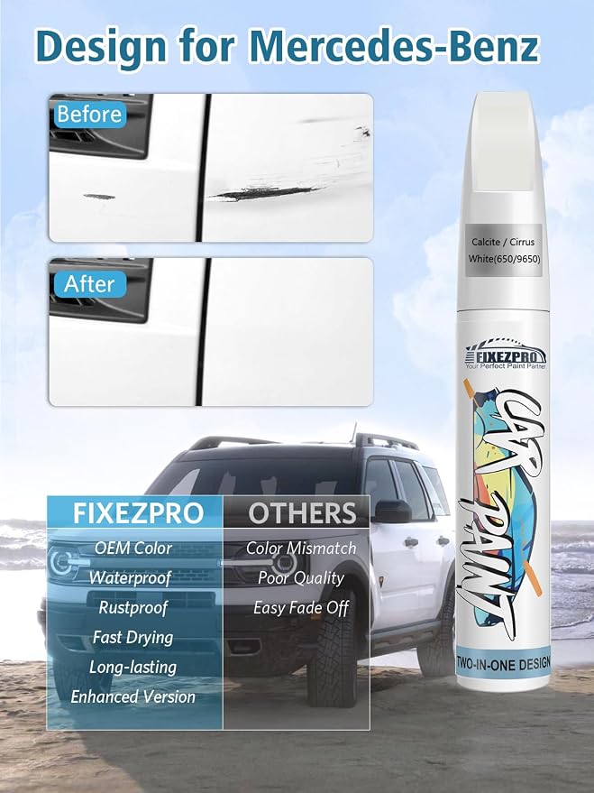 744/9744 Brilliant Silver Metallic Car Touch Up Paint for Mercedes-Benz, Color Match Auto Paint Repair Pen,Professional Car Scratch Repair Remover Pen Quick & Easy to Use