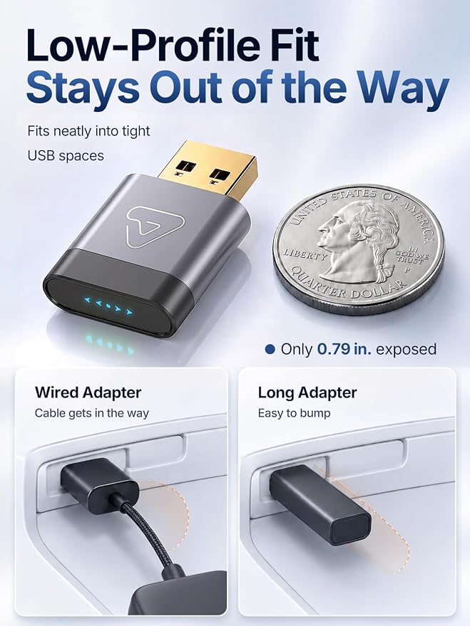 Wireless CarPlay Adapter for Apple Daily Commute, Wired to Wireless | Ultra Mini, Cooling Design, Fast Stable Connection, Easy to Set Up, Bluetooth 3s Reconnect, Maps Music Calls, For iOS 10+