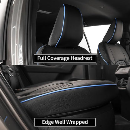 EKR Rav4 Seat Covers Custom Fit for Toyota Rav4 (Hybrid) SE/XSE & (PHEV) GR SPORT 2026, Car Seat Cover Full Set for Suv,Factory-Style Upgrade, Easy-Wipe Protection,Faux Leather(Black with Blue Piping)