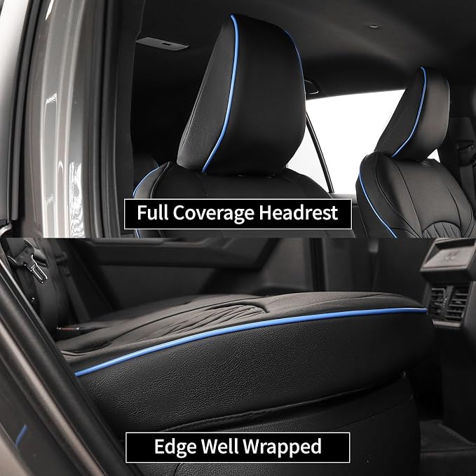 EKR Rav4 Seat Covers Custom Fit for Toyota Rav4 (Hybrid) Woodland/Limited 2026, Leather Car Seat Cover Full Set for SUV,Faux Leather(Black with Blue Piping)