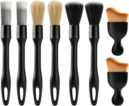 8PCS Car Detailing Brush Set, Ultra Soft Boars Hair Car Interior Detailing Brushes, Premium Car Wash Brush Kit for Professional Results ﻿Car Duster Interior or Exterior, Car Accessories Interior Tools