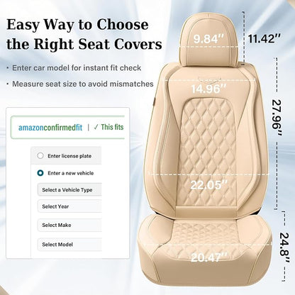 Coverado Full Set Leather Car Seat Covers, Waterproof Faux Leather Seat Covers, Beige Car Seat Protectors, 5 Seats, Universal Fit for Most Cars & SUVs-Beige