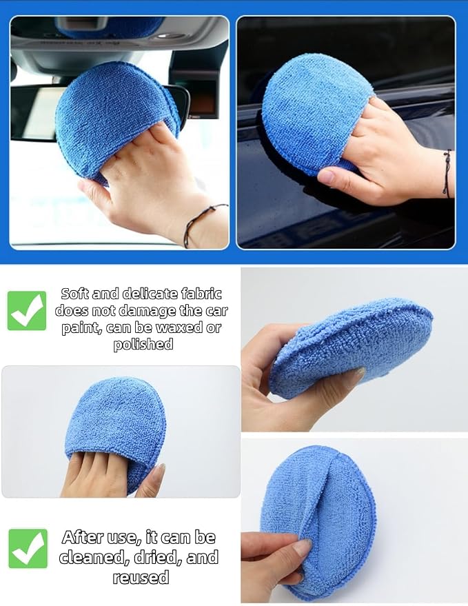 6PCS Microfiber Wax Applicator Pads, 5-inch car Wax pad with Finger Pocket, polishing and Detail polishing Foam pad for car Cleaning and fine polishing