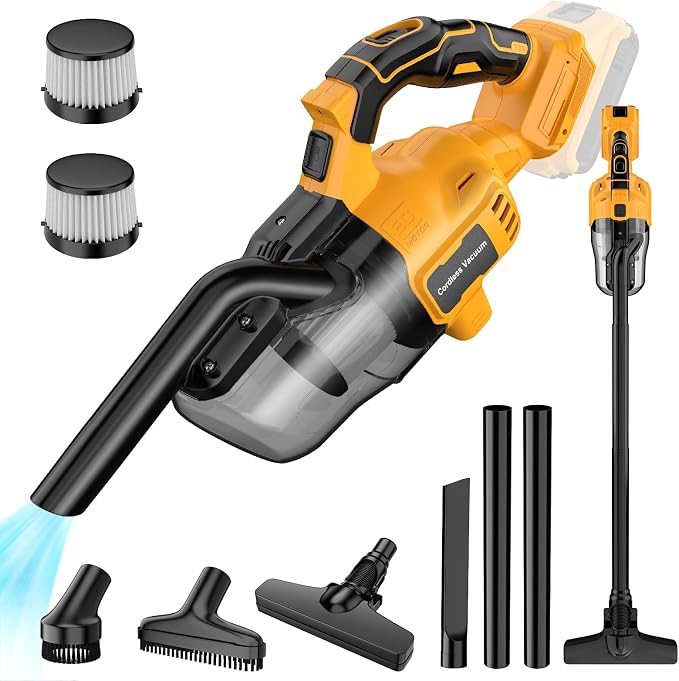 Cordless Vacuum Compatible with Dewalt 20V Battery, Portable Handheld Vacuum Cleaner with 2 HEPA Filter, 4 Multi Nozzle, Power Shop Vacuum for Home, Car, Floor, Carpet (Battery Not Included)