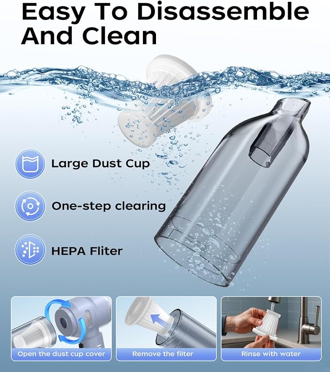 VNOST Car Vacuum,3 Suction Modes,Portable Mini Cordless Cleaner with 50000pa Suction Power,Type-C Charge,Handheld Vacuum for Home,Car,Birthday Gifts for Men Dad Husband (Blue)