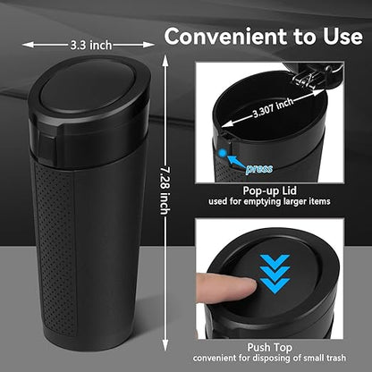 Car Trash Can Bin with Lid - Mini Car Garbage Can Cup Holder-Black Small Leakproof Vehicle Trash Garbage Can Bin-Automotive Car Organizers and Storage for Back Seat SUV Truck Accessories