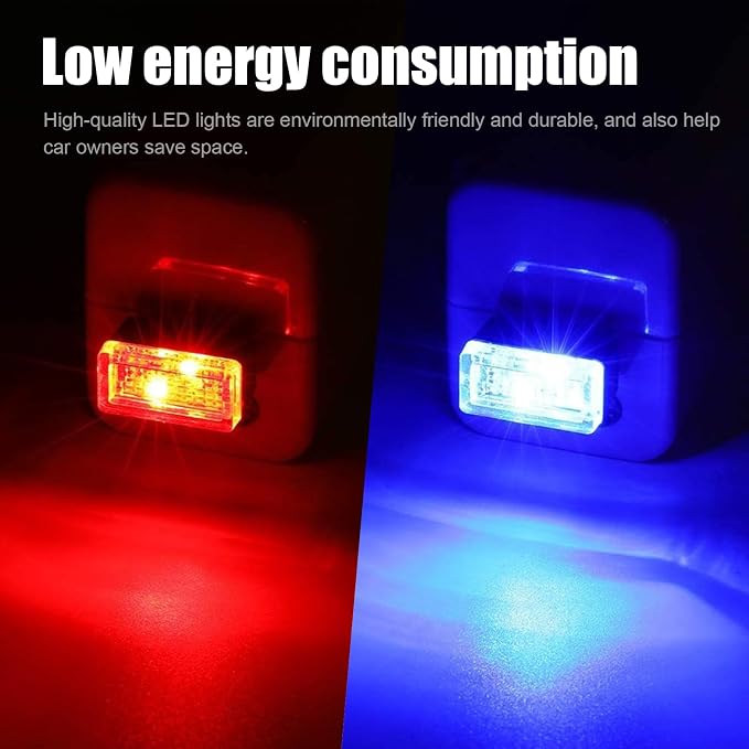 Ziciner 4 PCS USB LED Car Interior Atmosphere Lamp, Portable Mini LED Night Light, Plug-in USB Interface Trunk Ambient Lighting Kit, Universal Interior Accessorie (Red, Blue)