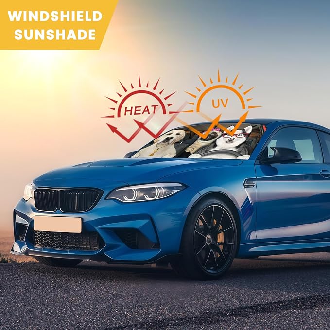 Windshield Sun Shade, Car Sun Shade Windshield, Reflector Sunshade Offers Ultimate Protection for Car Interior, Reflective Polyester Blocks Heat for Cars,Trucks,SUVs (57 x 32 in)